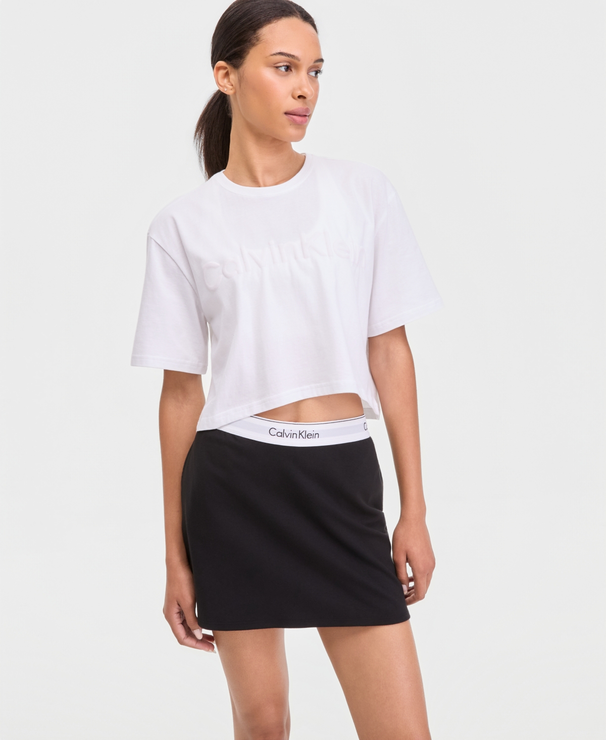 Women's Puff Graphic Logo Pull-On Cropped T-Shirt - Classic White