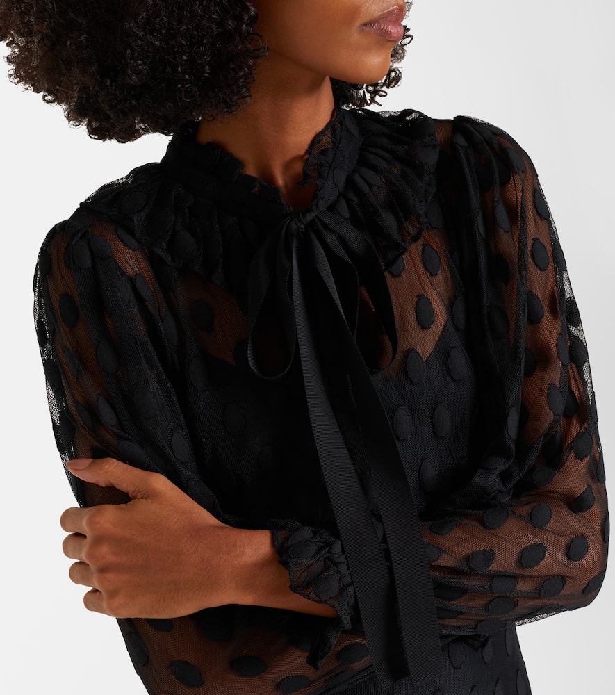 Soraya polka-dot tie-neck mesh maxi dress
