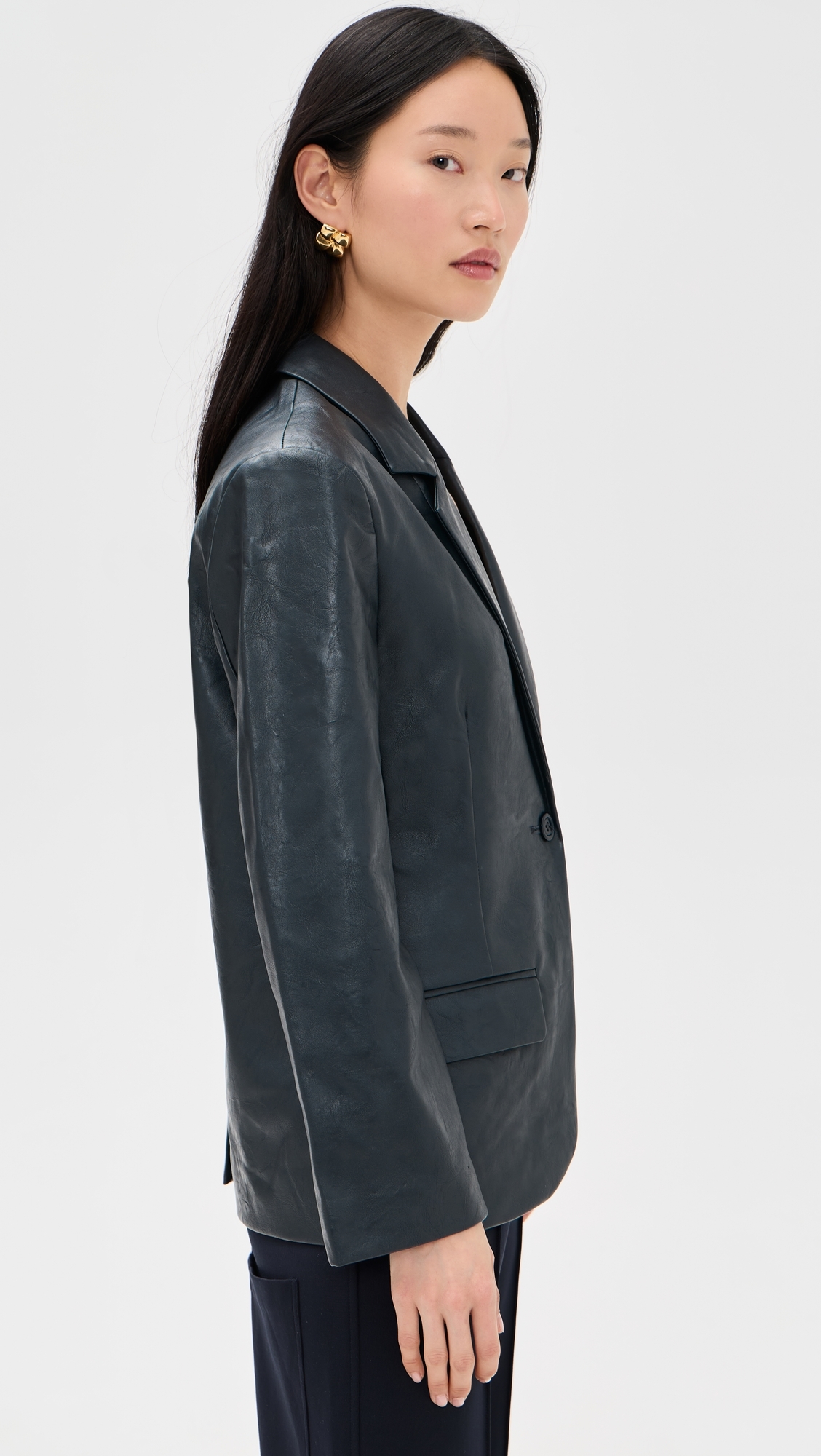 Benette Faux Leather Blazer Dark Navy