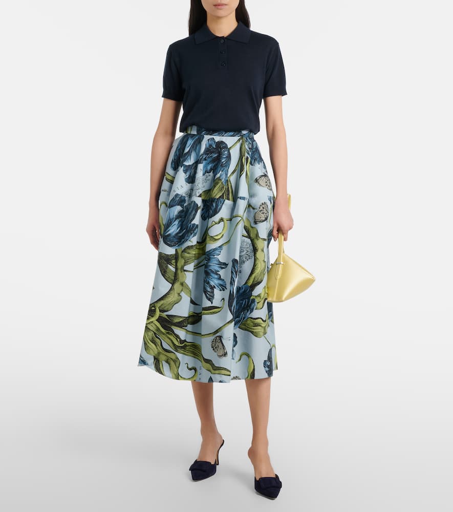 Floral cotton poplin midi skirt