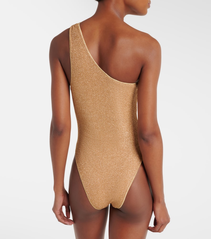 Oséree Embellished one-shoulder lamé swimsuit