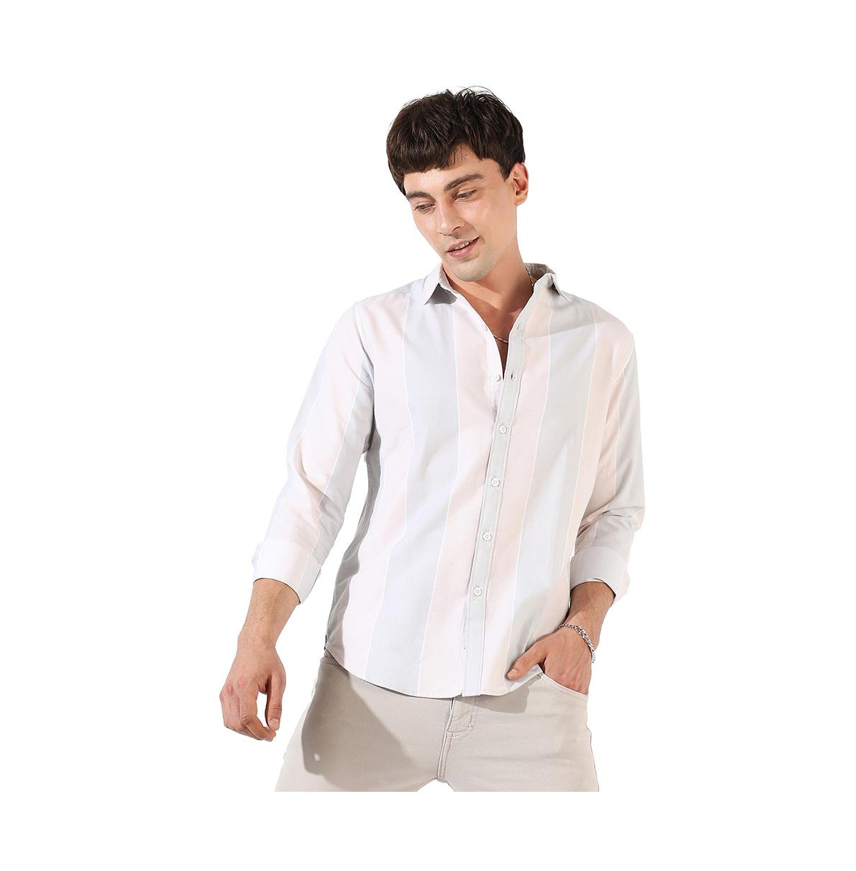 Men's White And Blue Striped Regular Fit Casual Shirt - Blue