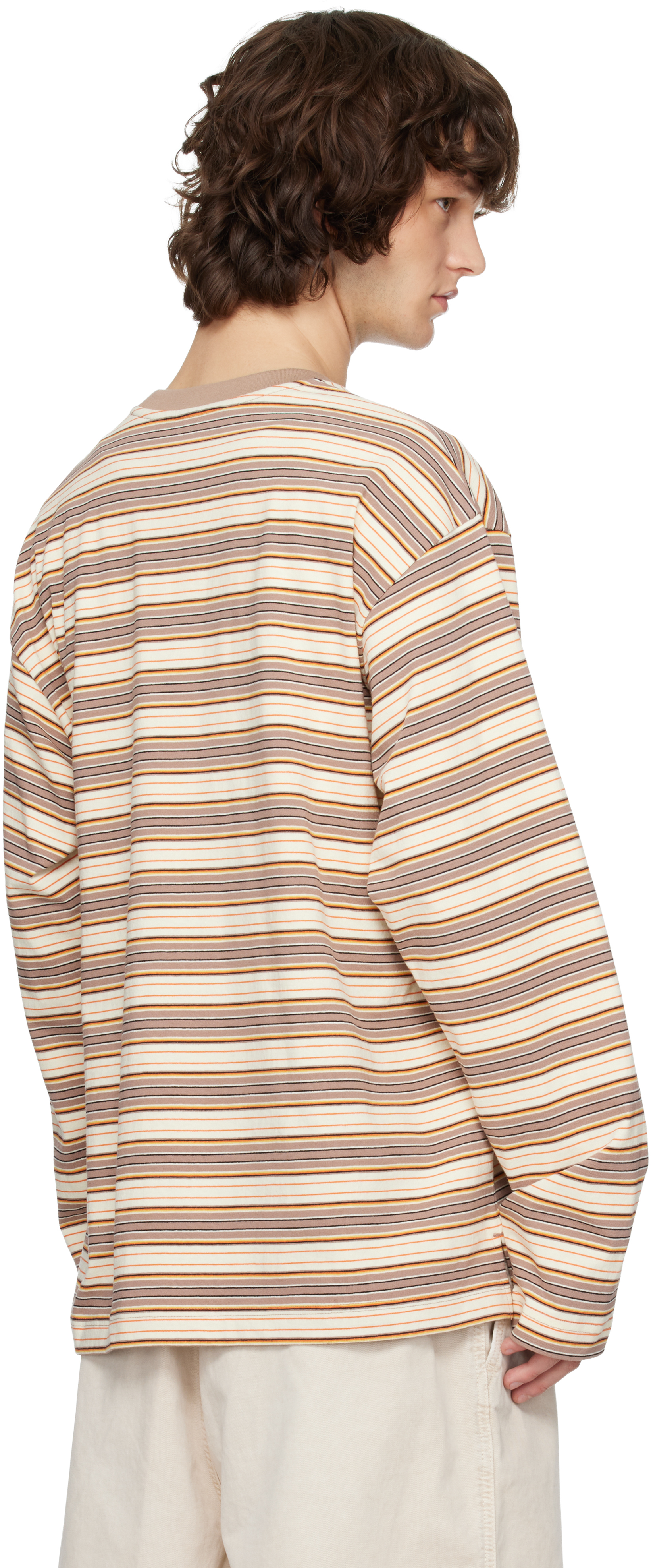 Brown & Off-White Striped Long Sleeve T-shirt