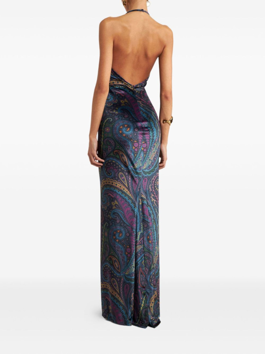 Dark Blue Paisley-print Maxi Dress