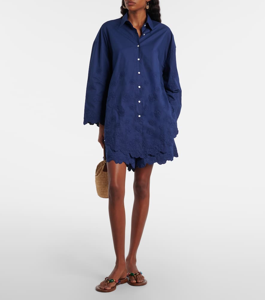 Embroidered floral cotton poplin shorts