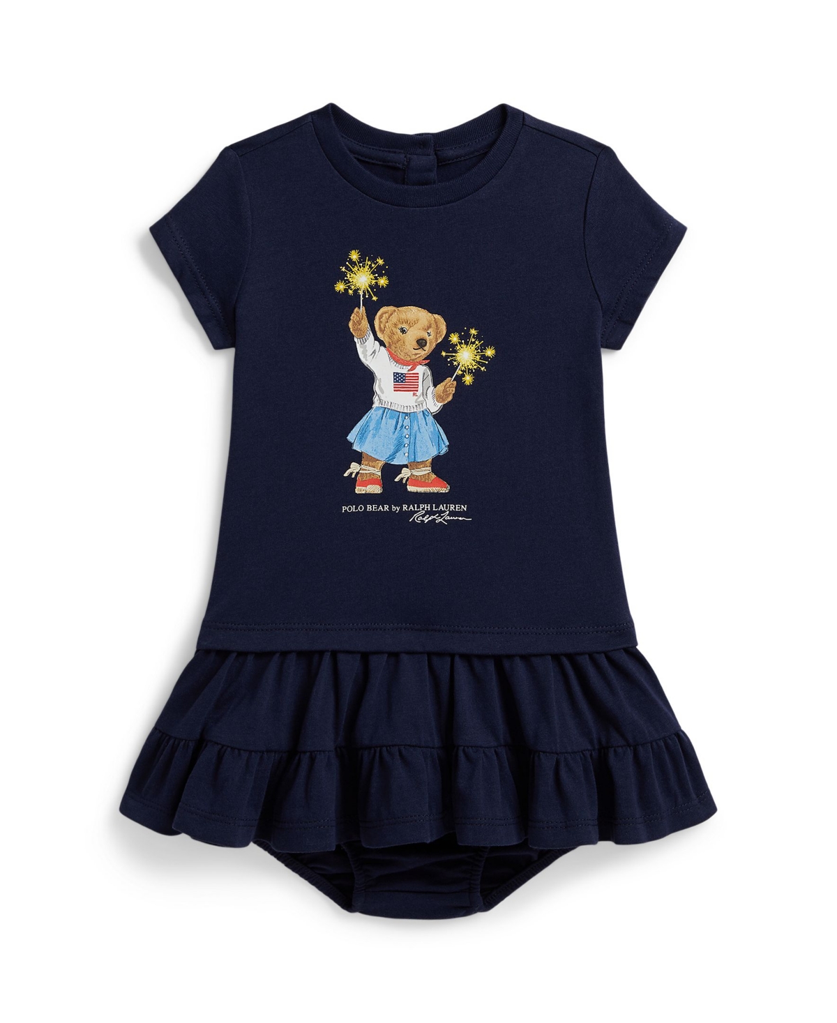Baby Girls' Short Sleeve Polo Bear Tiered Dress and Bloomer 2-Piece Set - Refined Navy