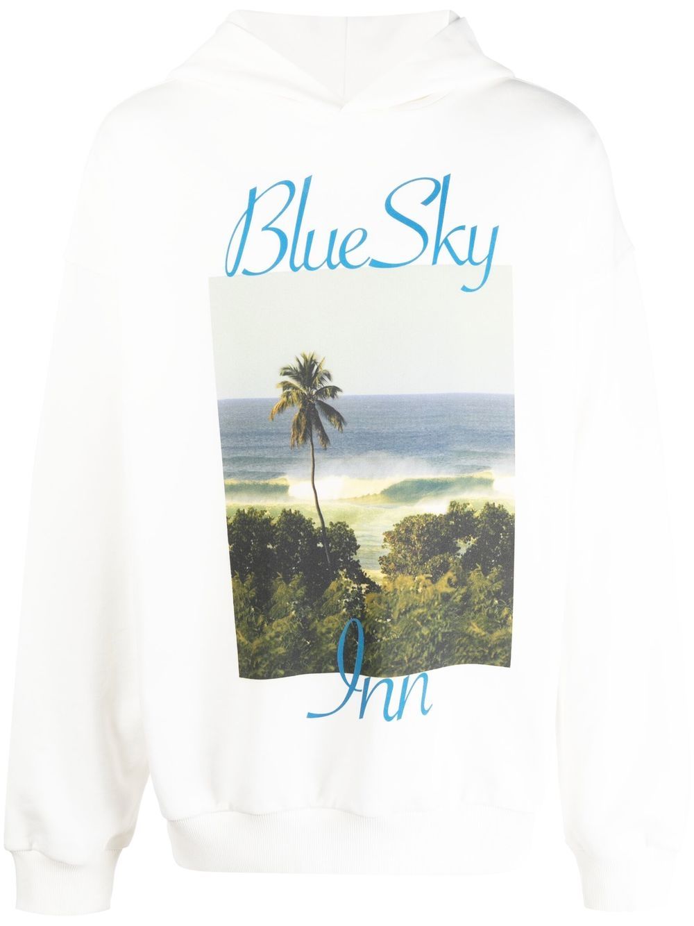 Beach-print cotton hoodie - White