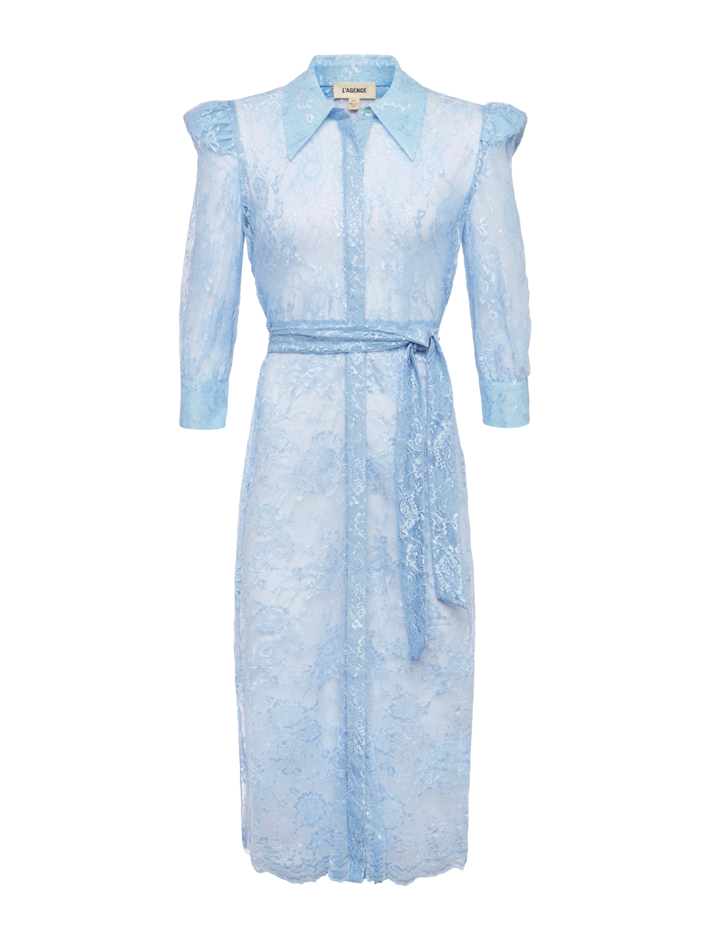 L'AGENCE Kaiya Sequined Lace Dress In Blue Fog