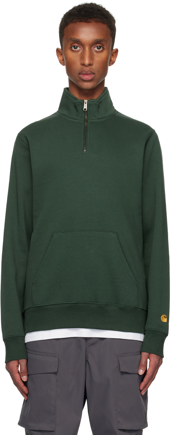 Carhartt Work In Progress Green Chase Neck Zip Sweatshirt