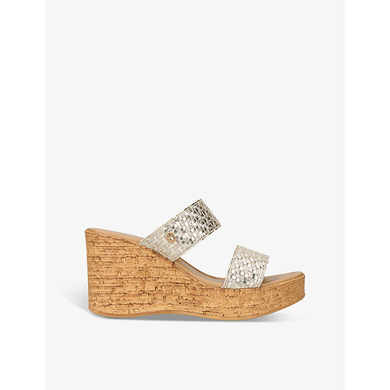 Womens Gold Ivy Metallic-strap Faux-leather Wedge Sandals