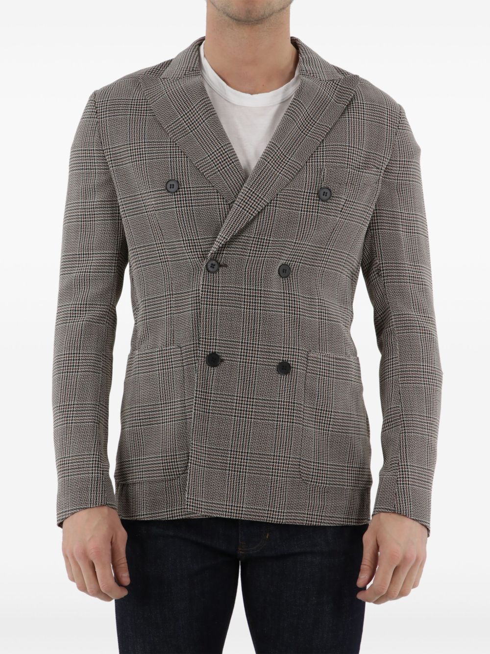 Double-breasted Glen plaid jacket - Neutrals