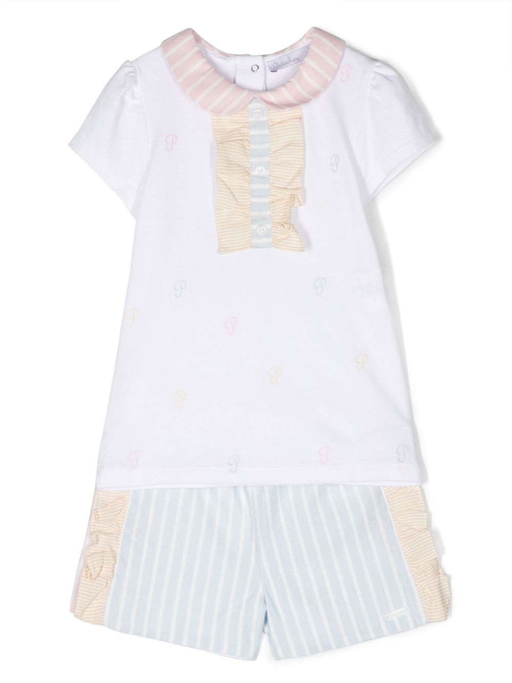 Stripe-print cotton short set - White
