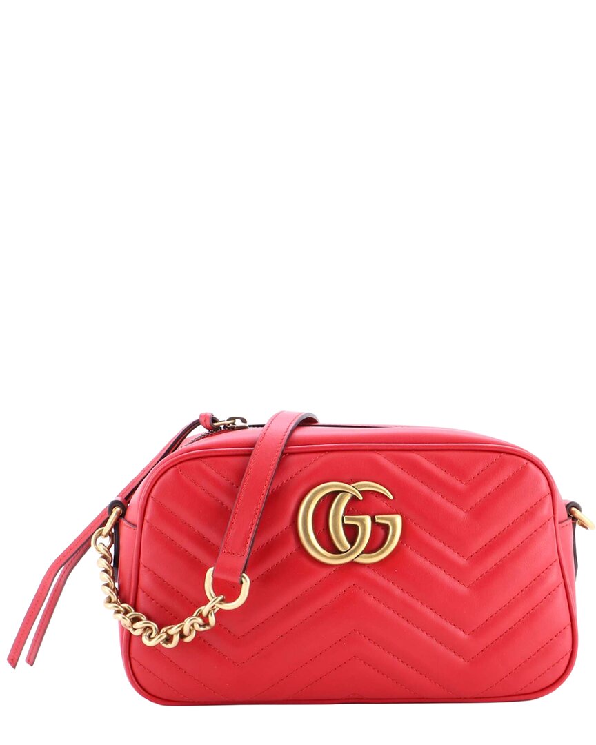 Red Sheep Leather GG Marmont Shoulder Bag Matelasse Mini (Authentic Pre-Loved)