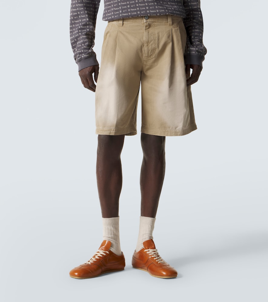 Pleated cotton twill Bermuda shorts