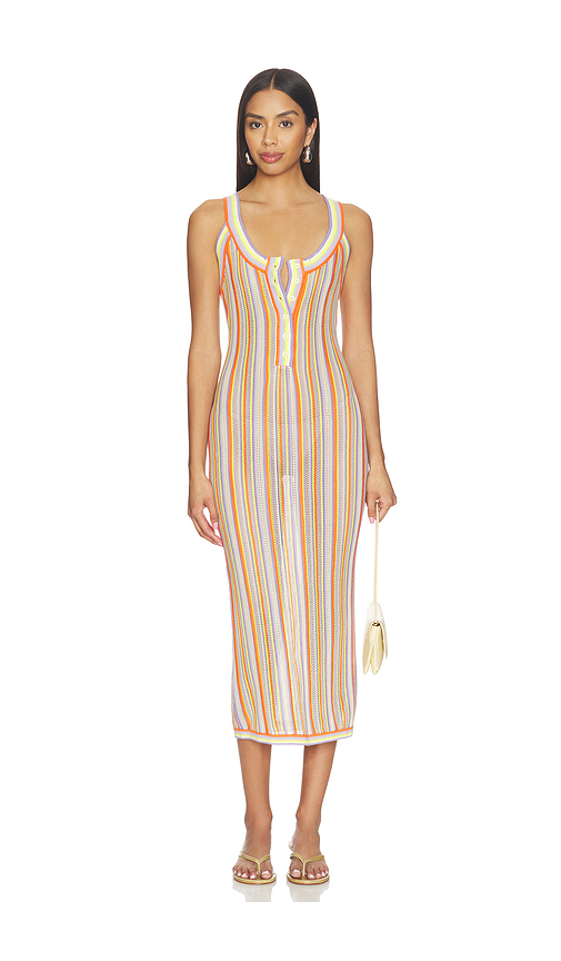 Susana Monaco Stripe Sweater Henley Dress in Orange,Lavender. - L also in XS