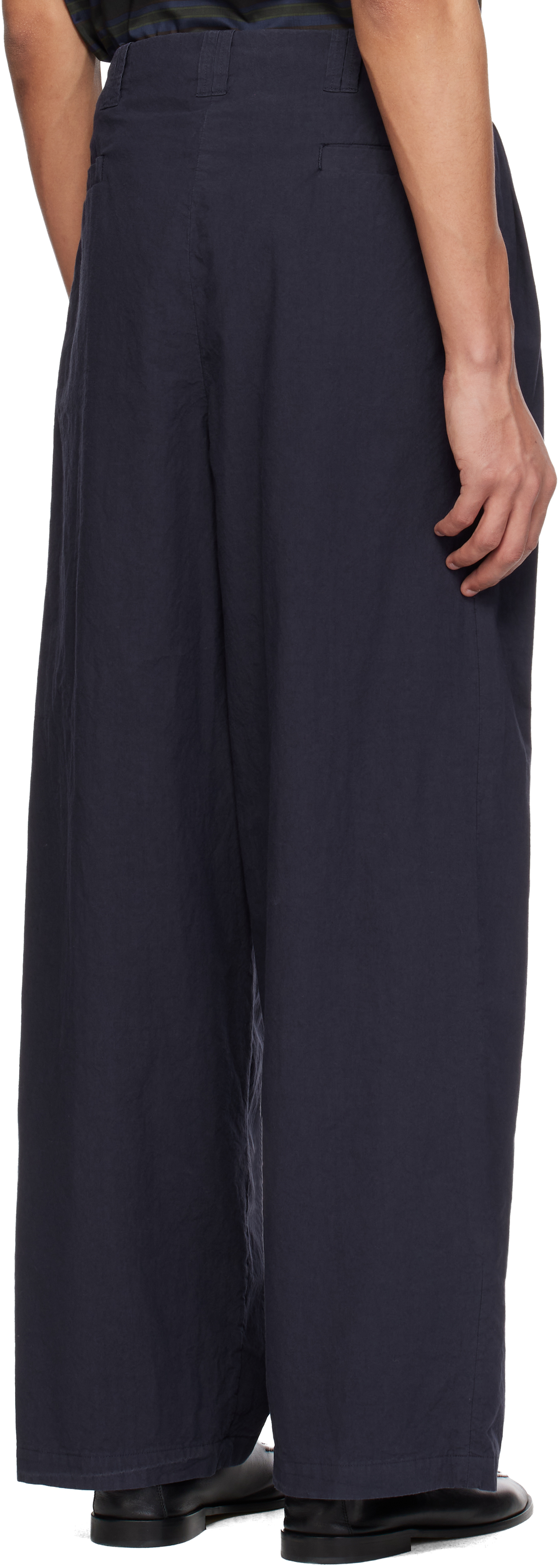 Navy Cotton Typewriter Garment-dyed 3pleated Tapered Trousers
