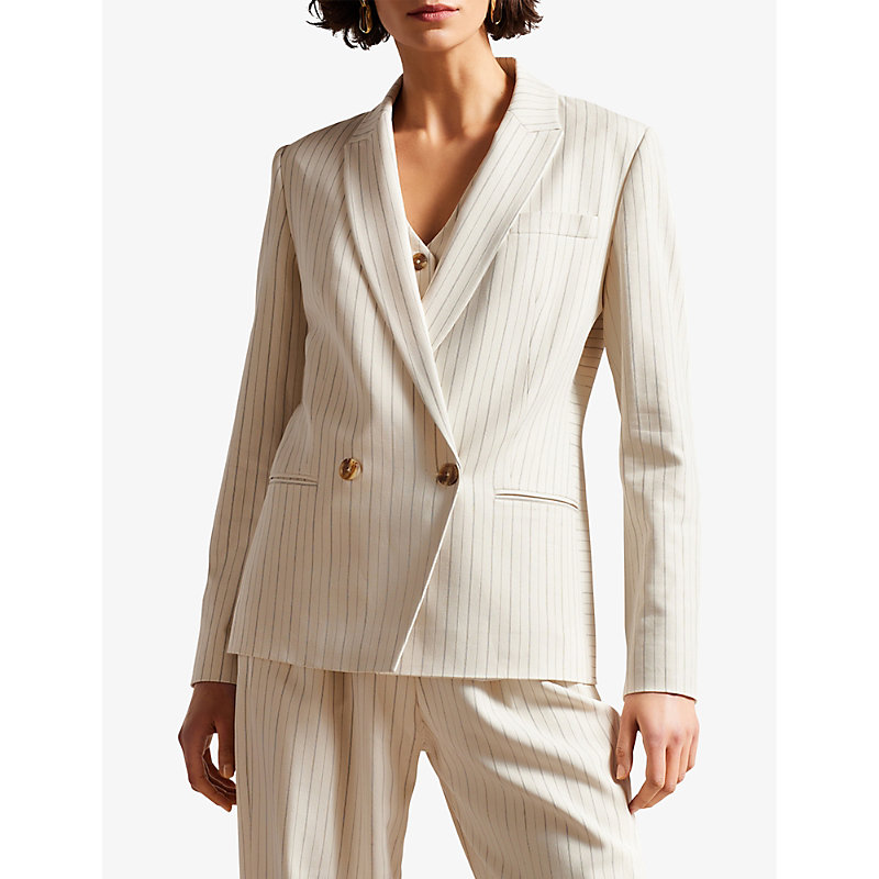 Womens Cream Double-breasted Pinstripe Stretch-woven Blazer