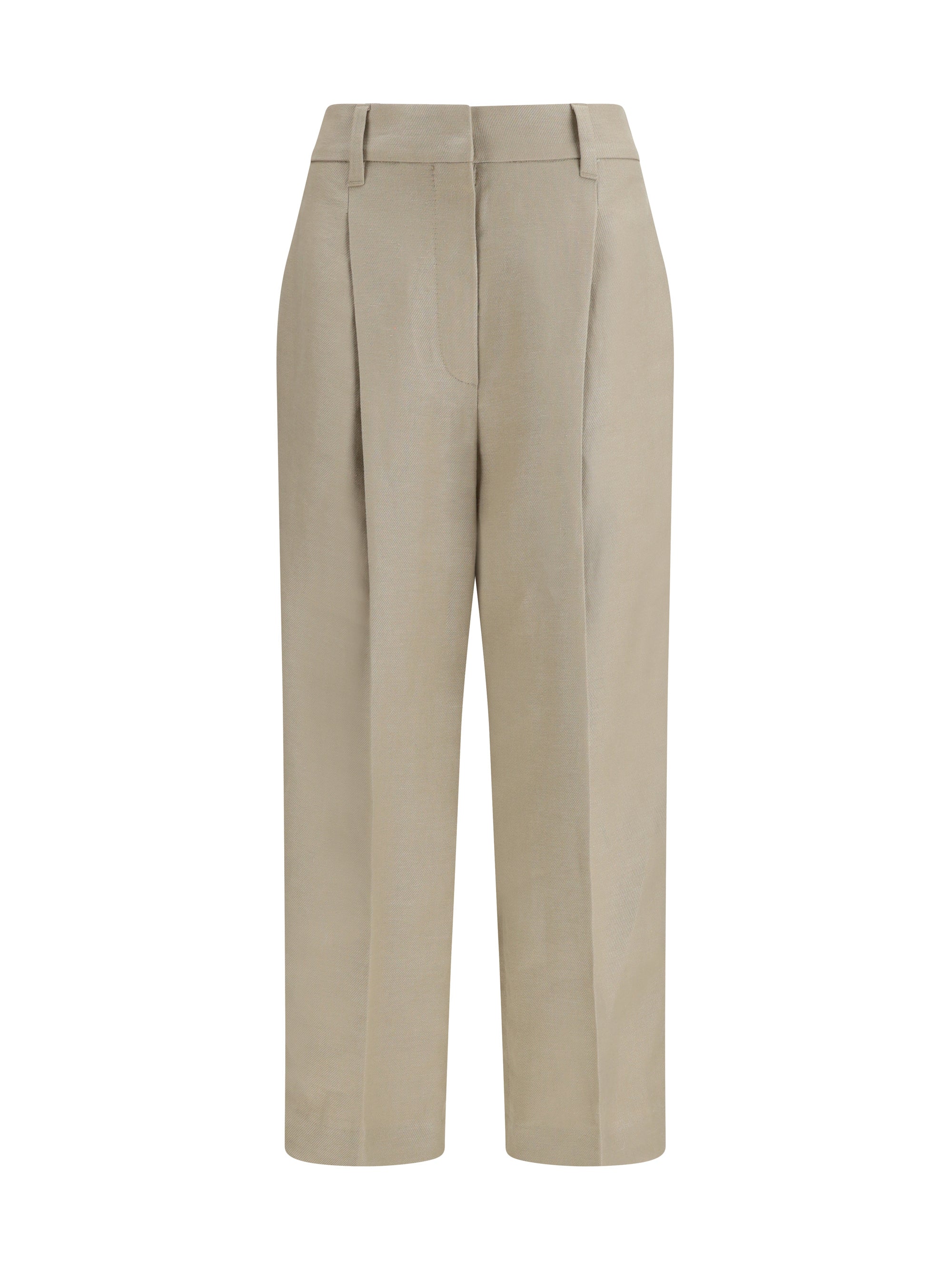 Linen Wide-Leg Trousers — Beige