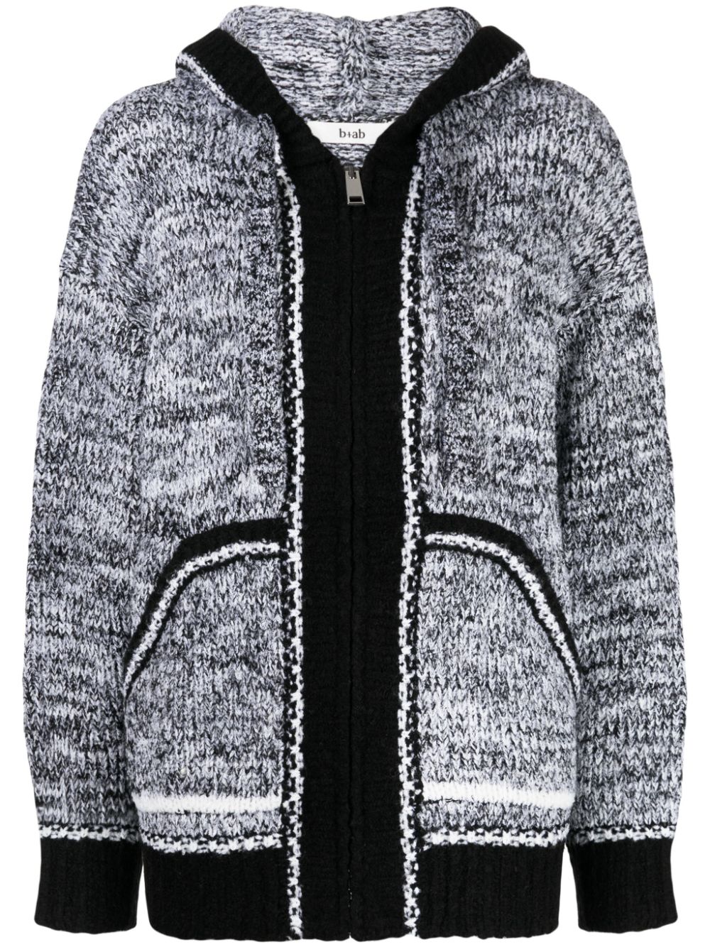 Contrasting-trim mélange hooded cardigan - Grey