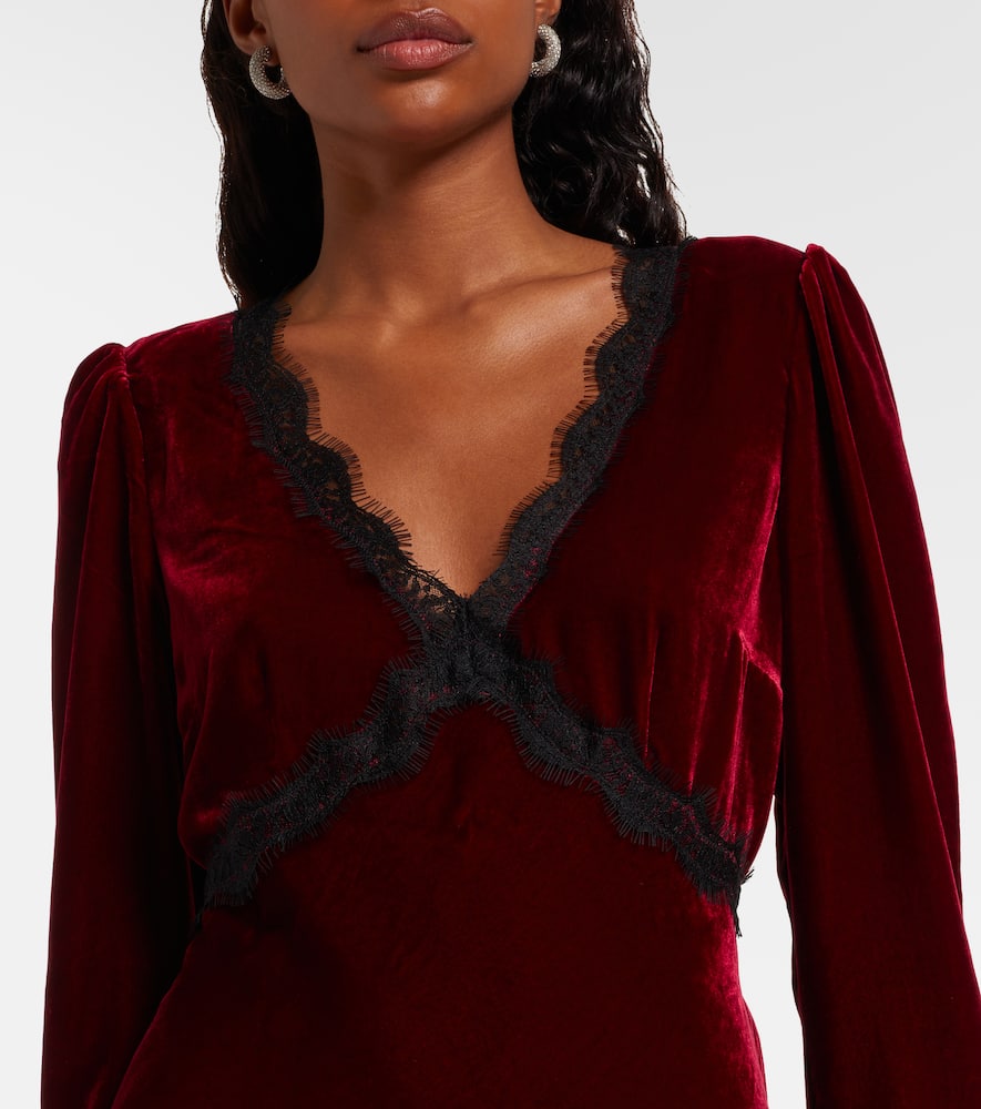 Macie lace-trimmed velvet minidress