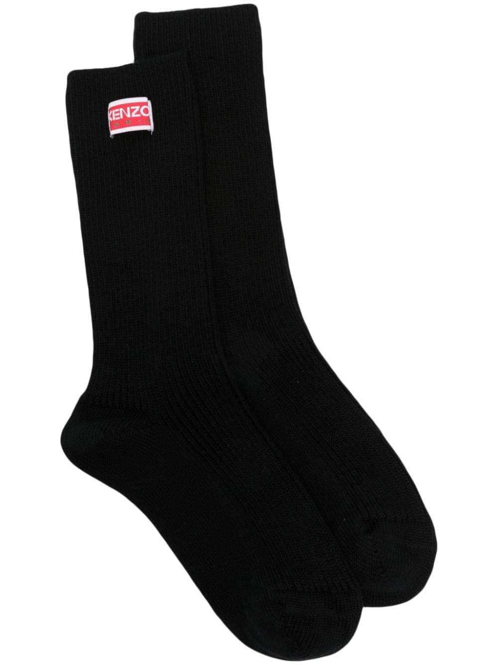 Logo-Patch Ribbed-Knit Socks — Black