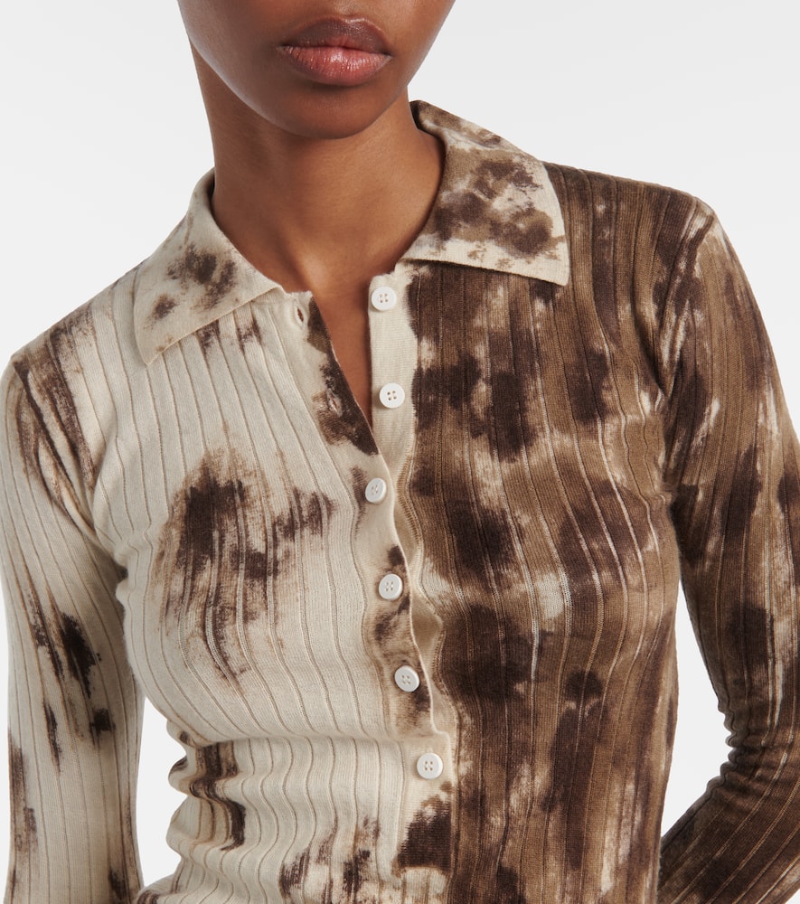 Printed cashmere and silk polo sweater