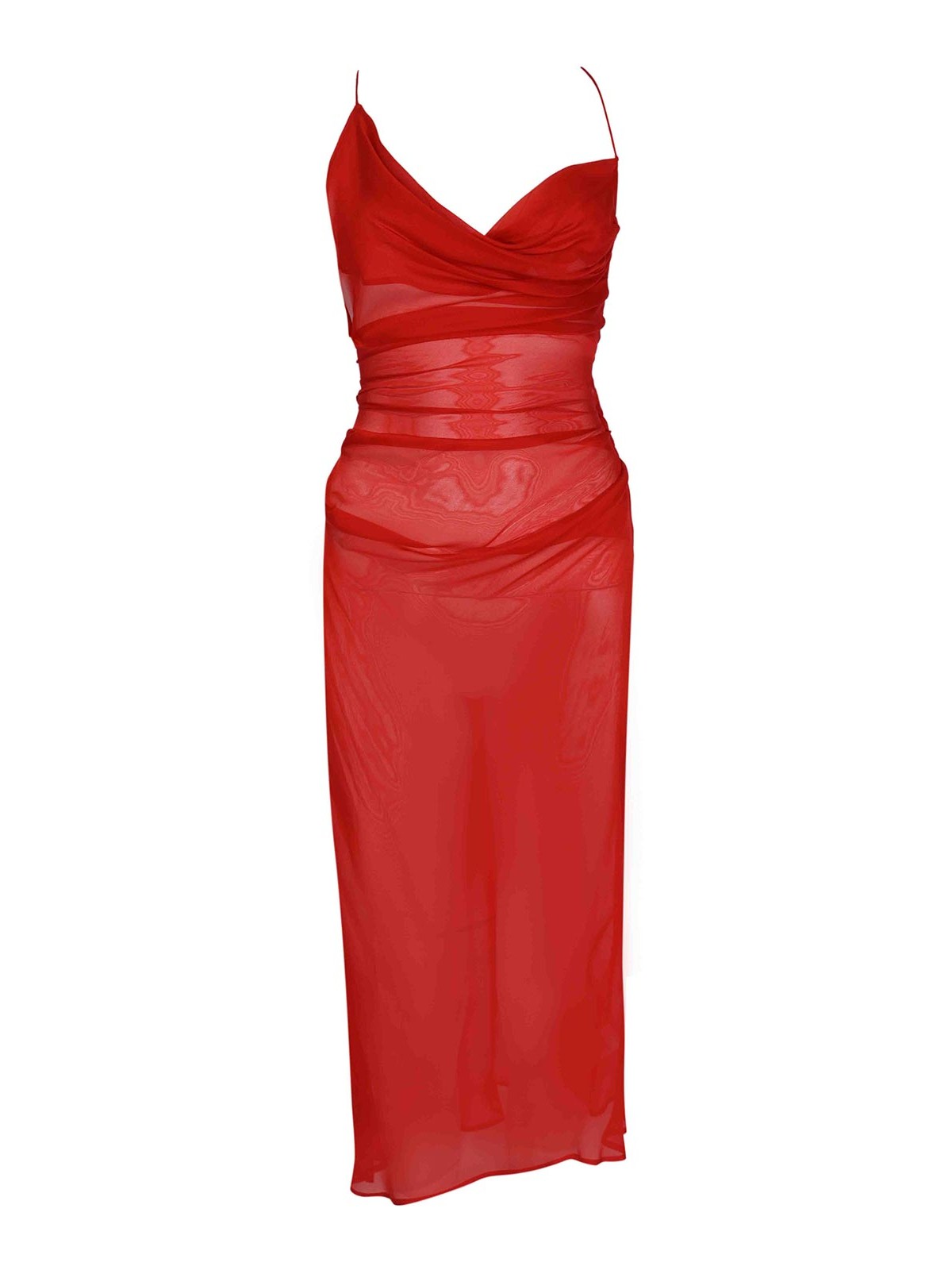 Asymmetric dress in silk chiffon with draping