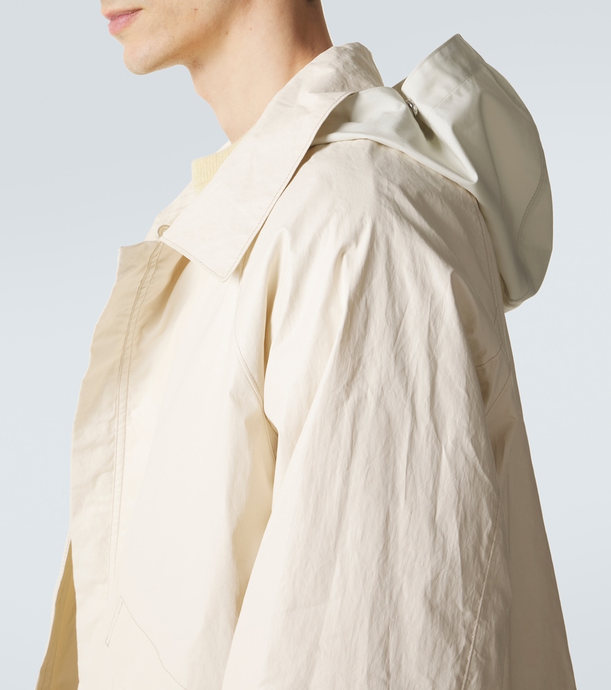Hooded coated linen-blend raincoat