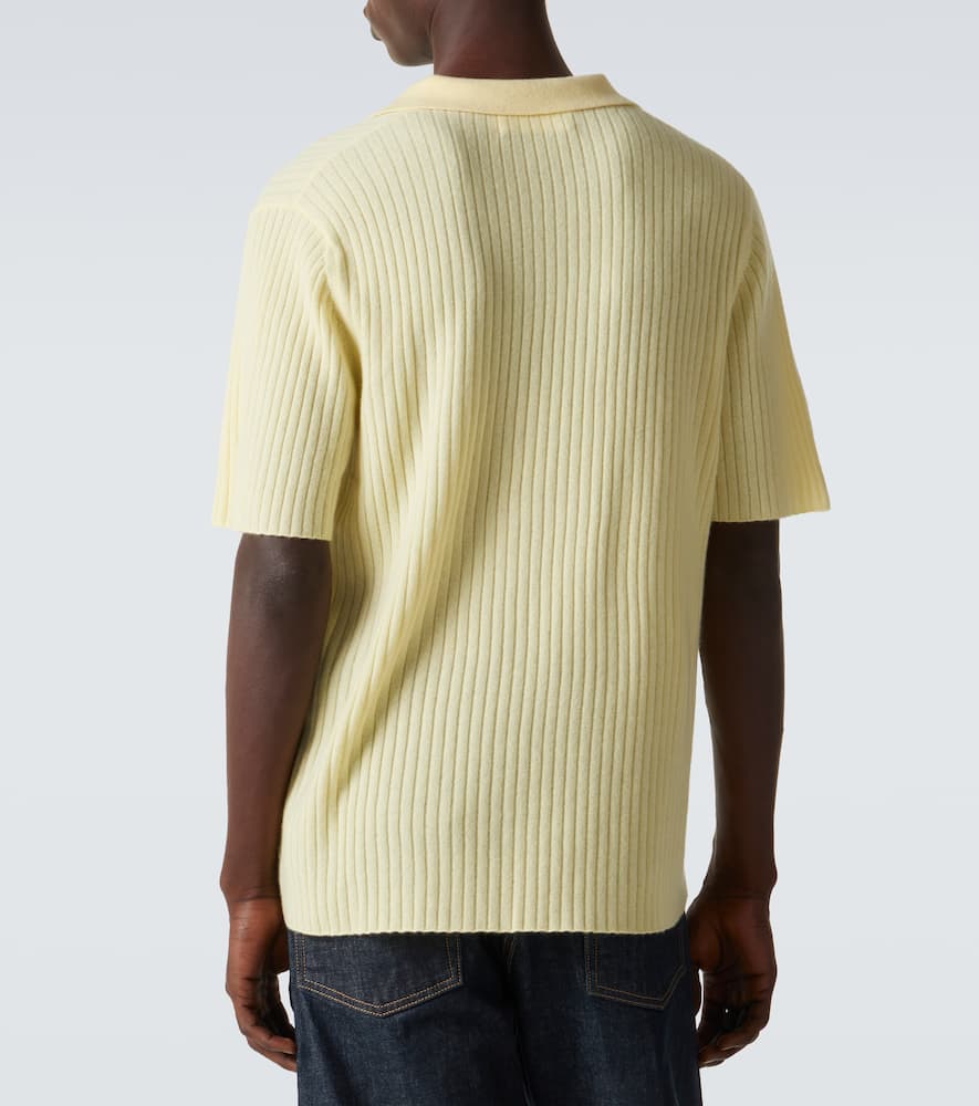 Ribbed-knit cashmere polo shirt