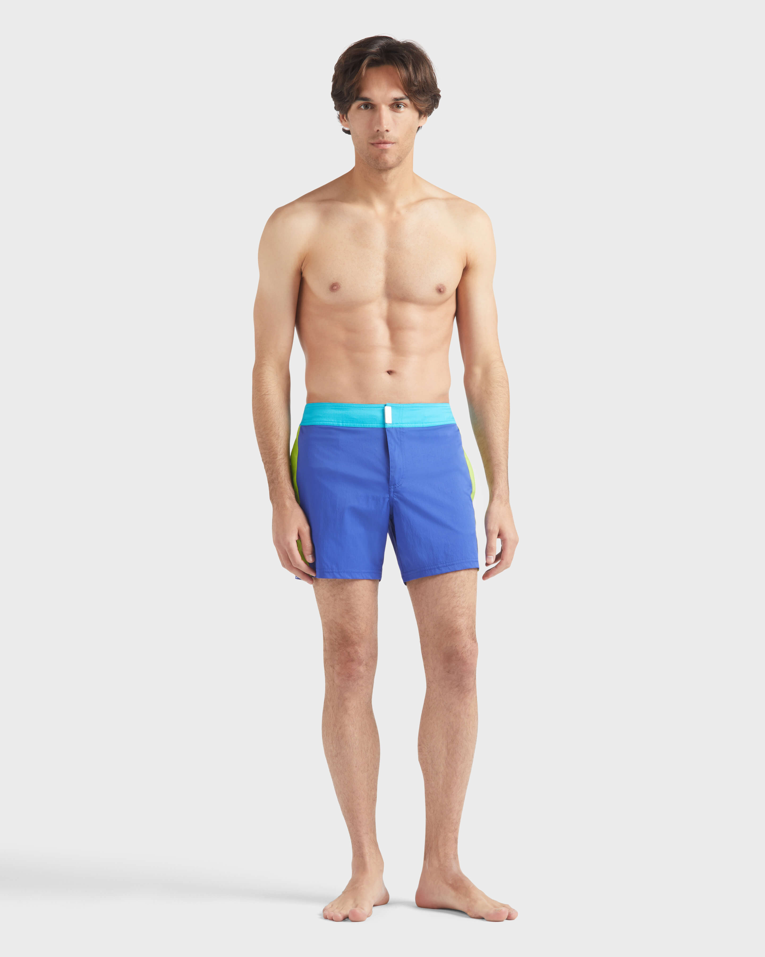 Men Stretch Swim Shorts Flat Belt Color Block - Mdb - Merle - Blue