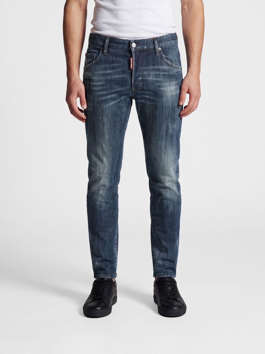 Skater Slim Fit Jeans in Distressed Stretch Denim