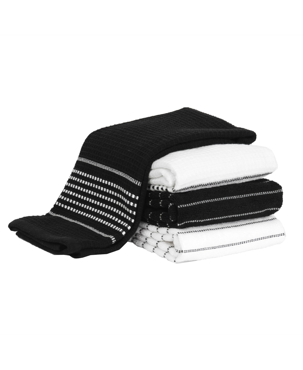 Skipping Stripe Wave Cotton Kitchen Towels, Set of 4 - Black