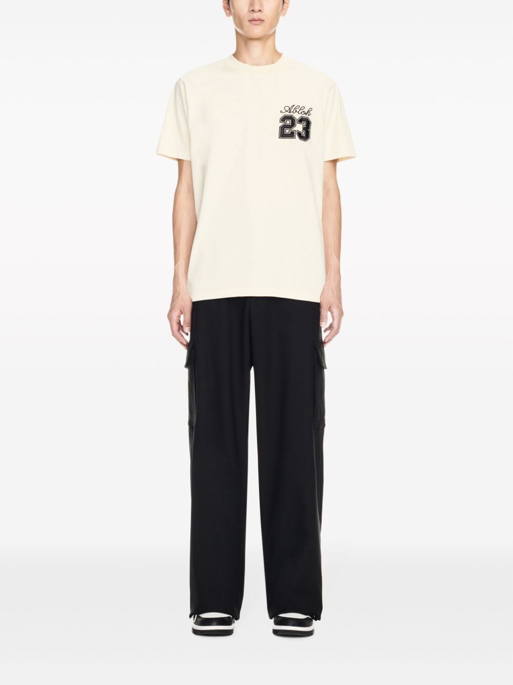 Logo-embroidered cotton T-shirt - Neutrals