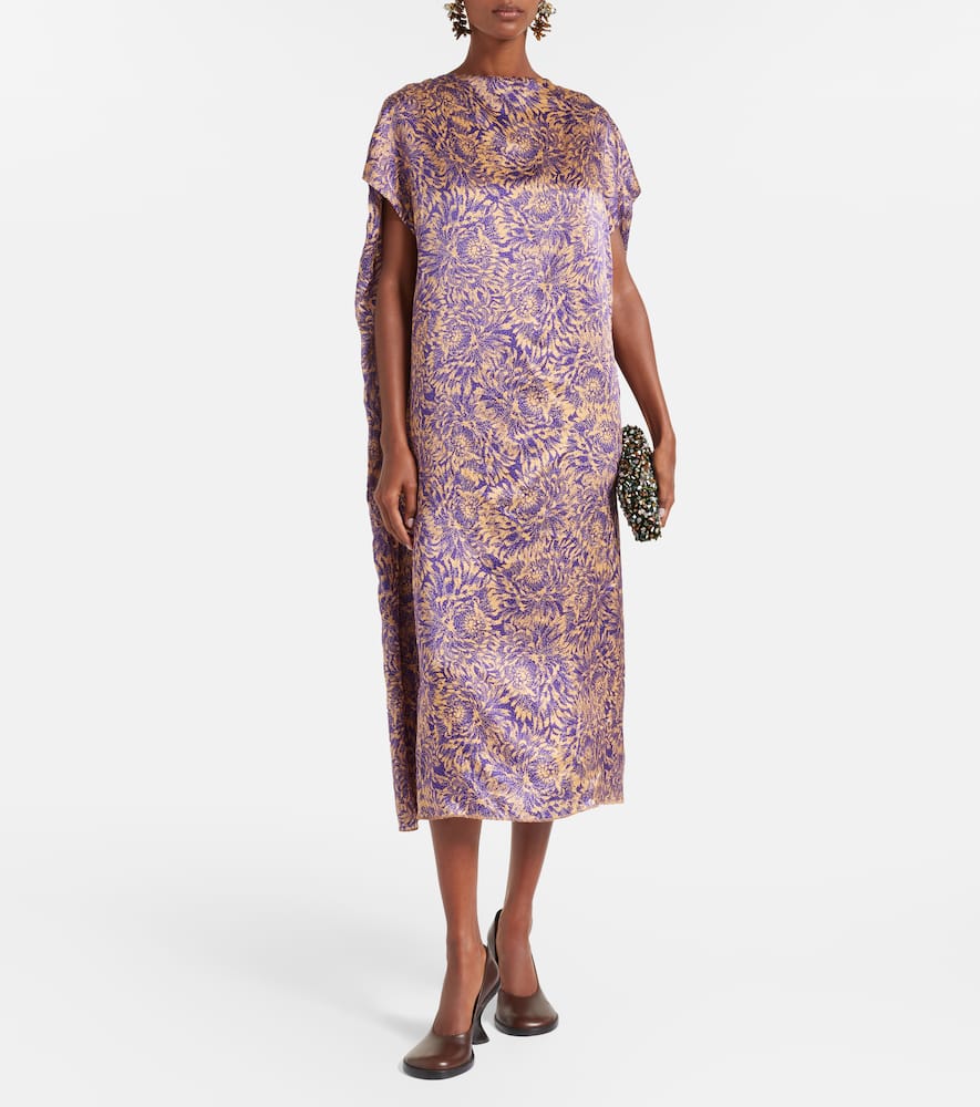 Floral silk satin midi dress