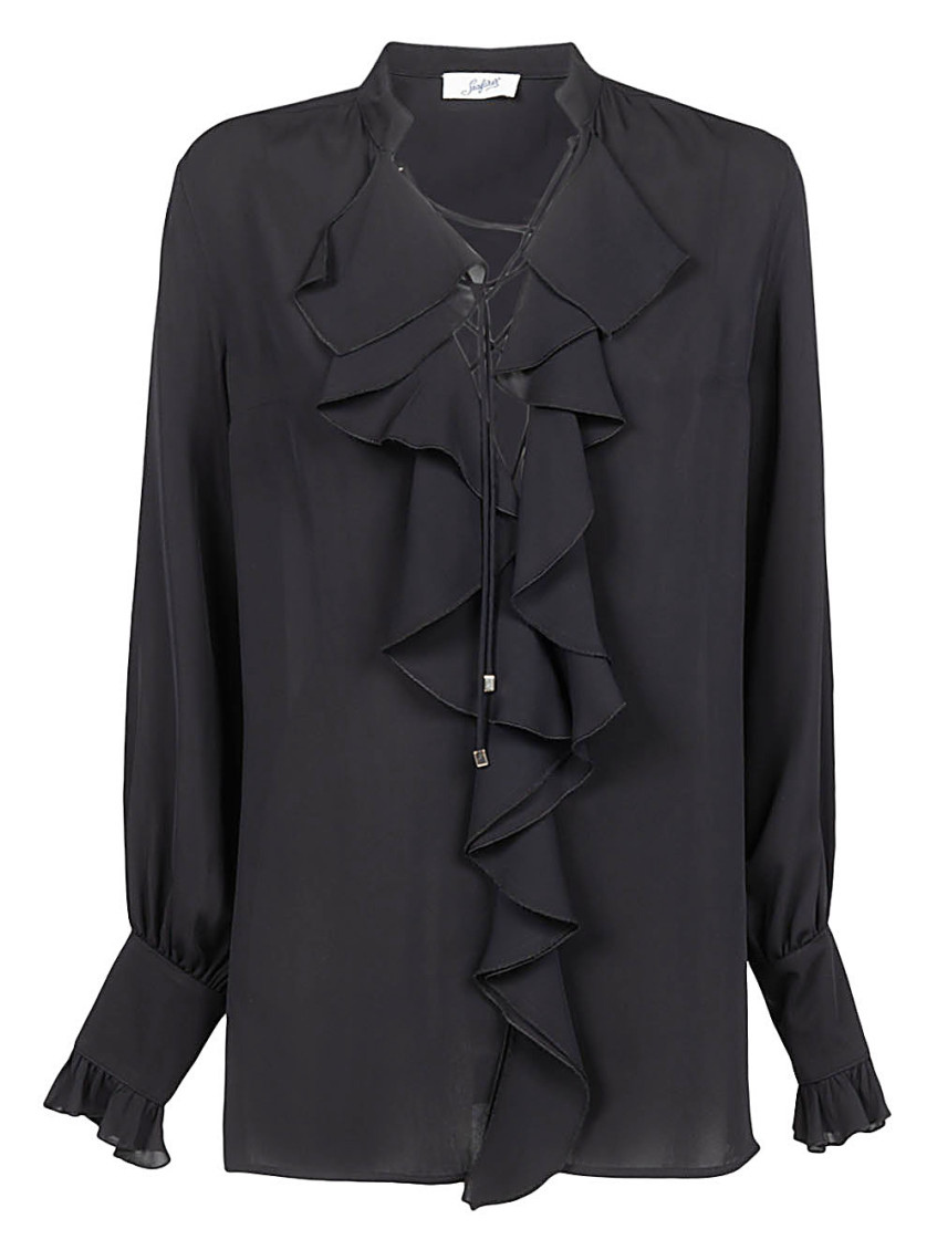 Black Long Sleeve Ruched Shirt