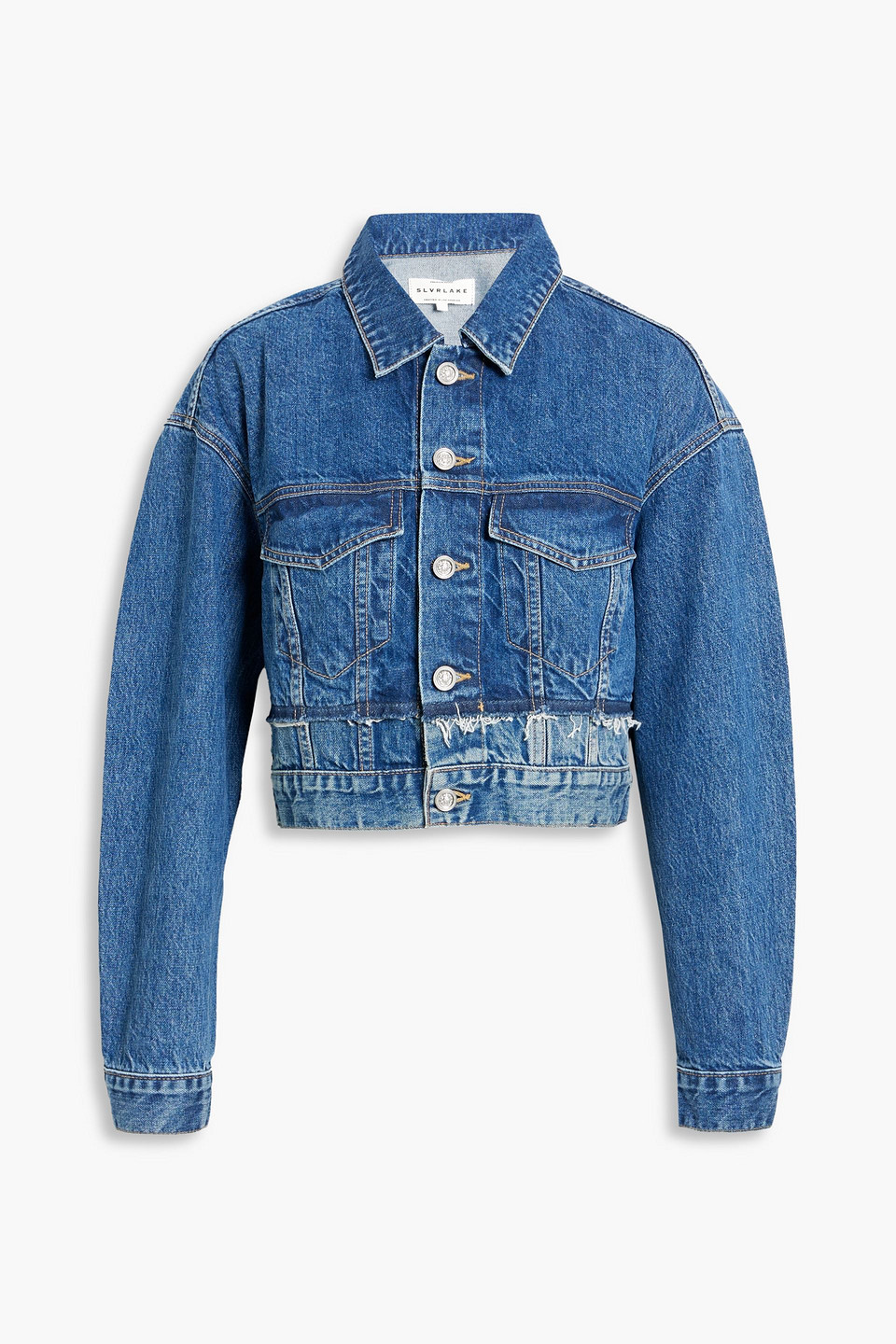 Re-work cropped frayed denim jacket - Blue - M