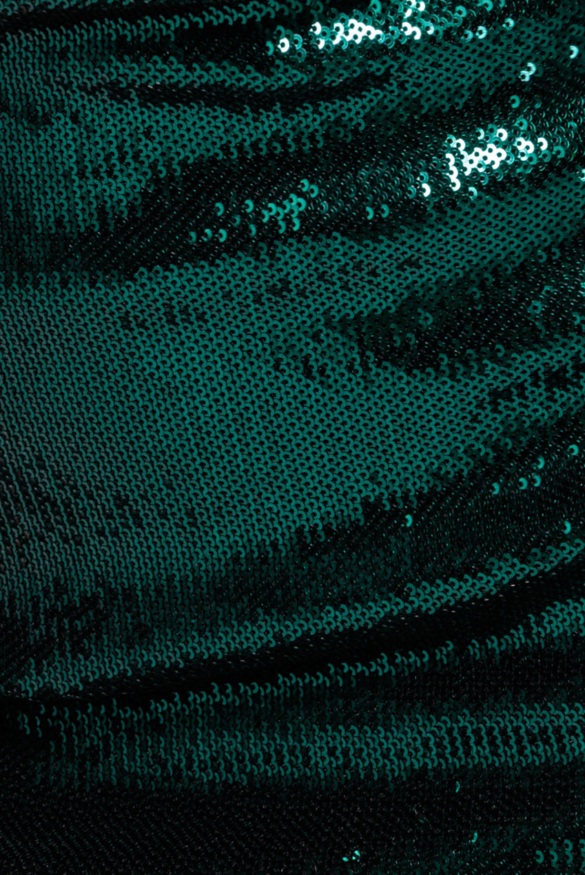 Goddiva Liquid Sequin Midi With Corsage - Emerald Green