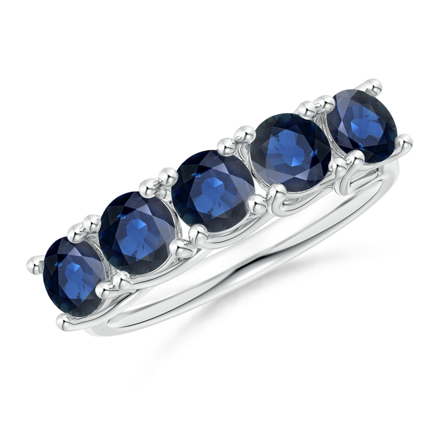 Angara 2.3 Carats Half Eternity Five Stone Blue Sapphire Wedding Band in 14K White Gold