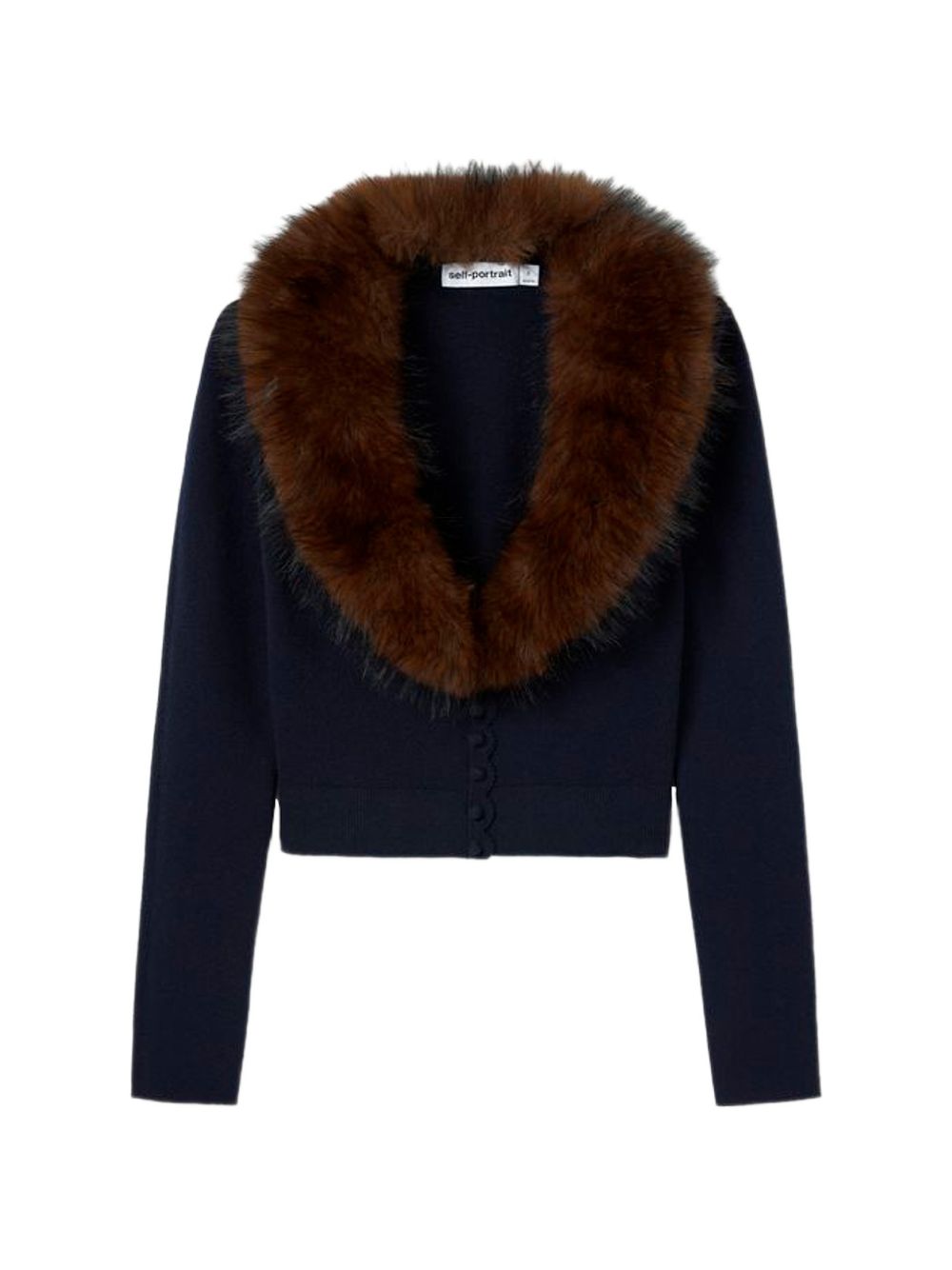 Fur-Collar Cardigan — Navy