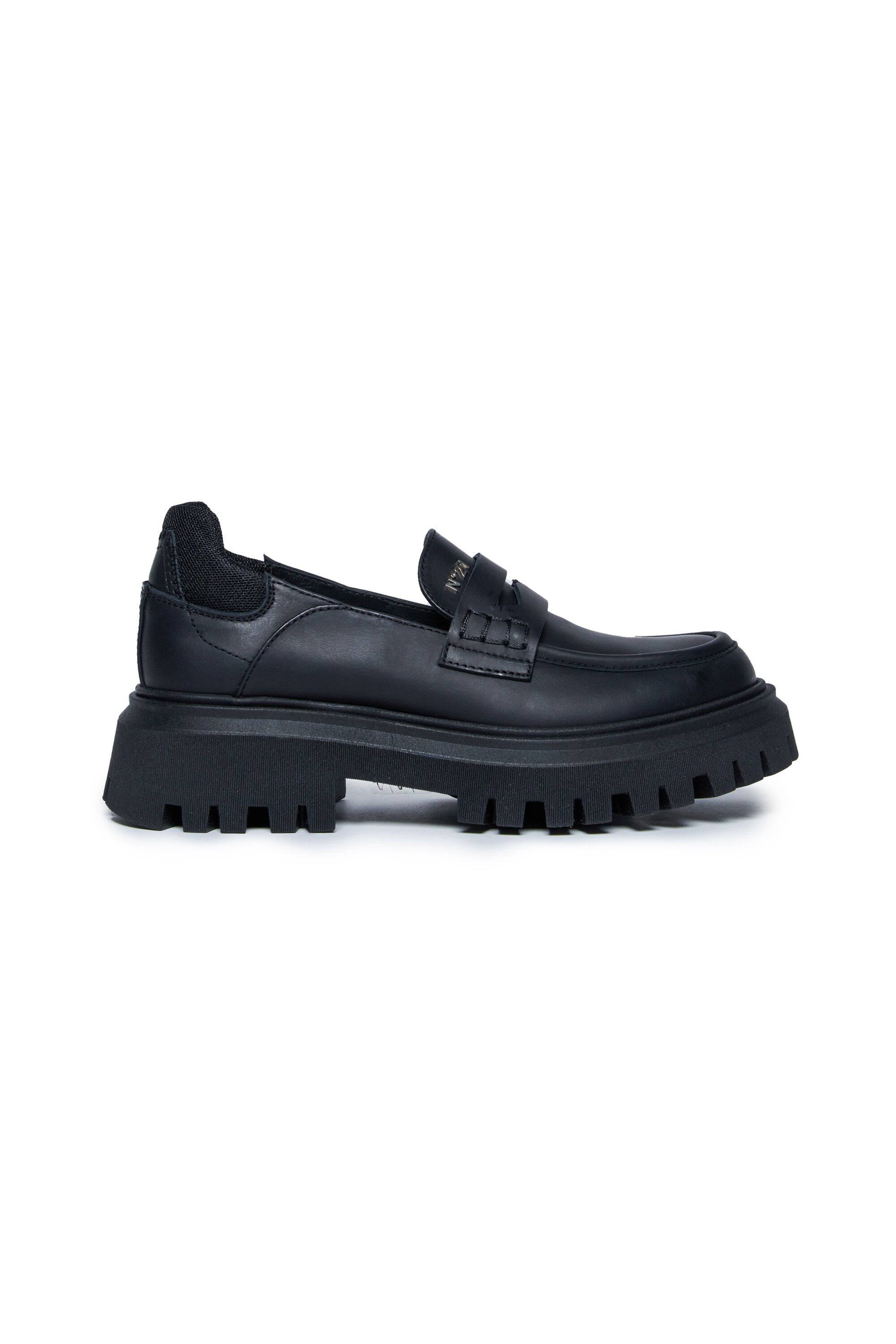 Leather loafers with track sole - Girl - Black