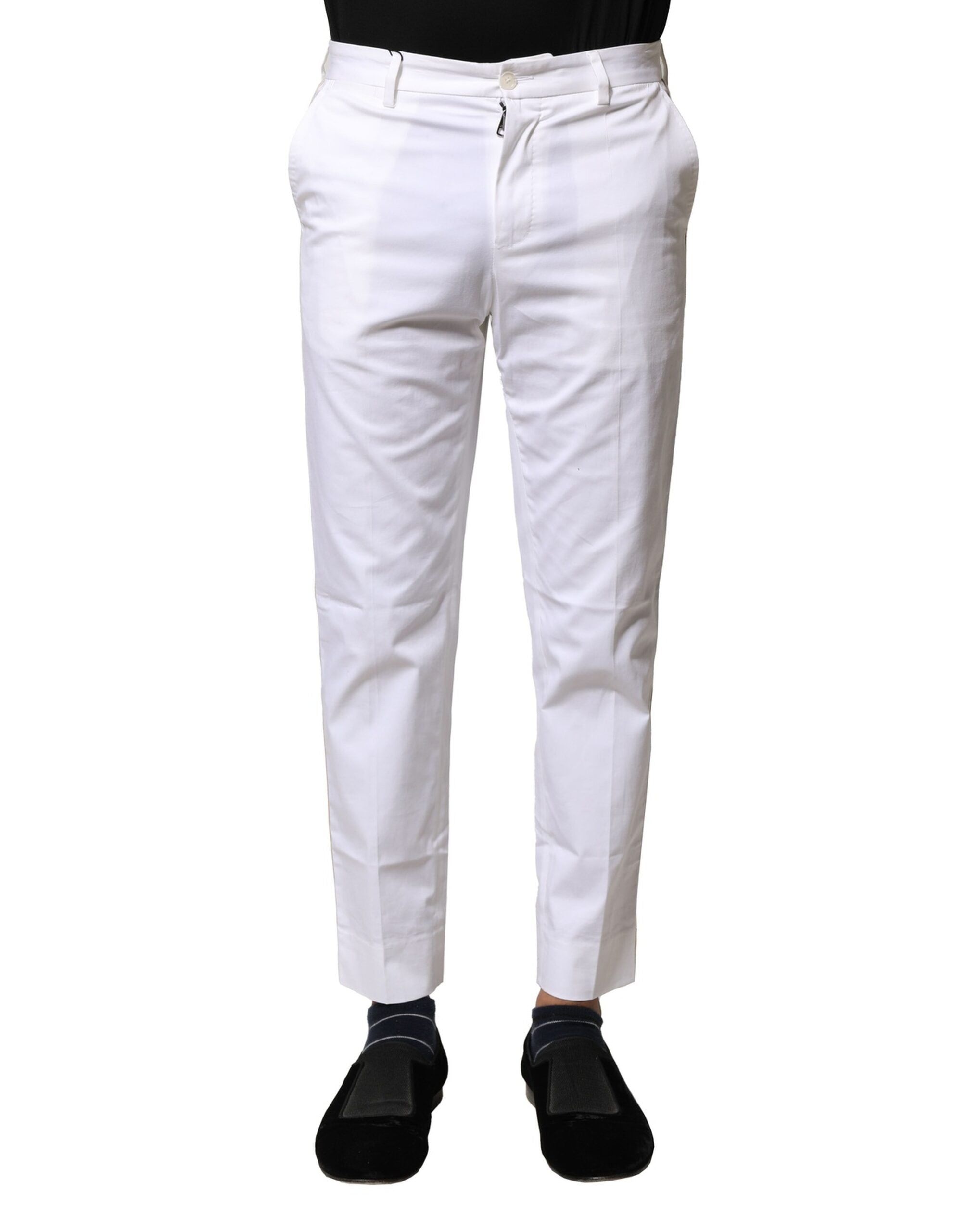 Cotton-Blend Tapered Trousers — White