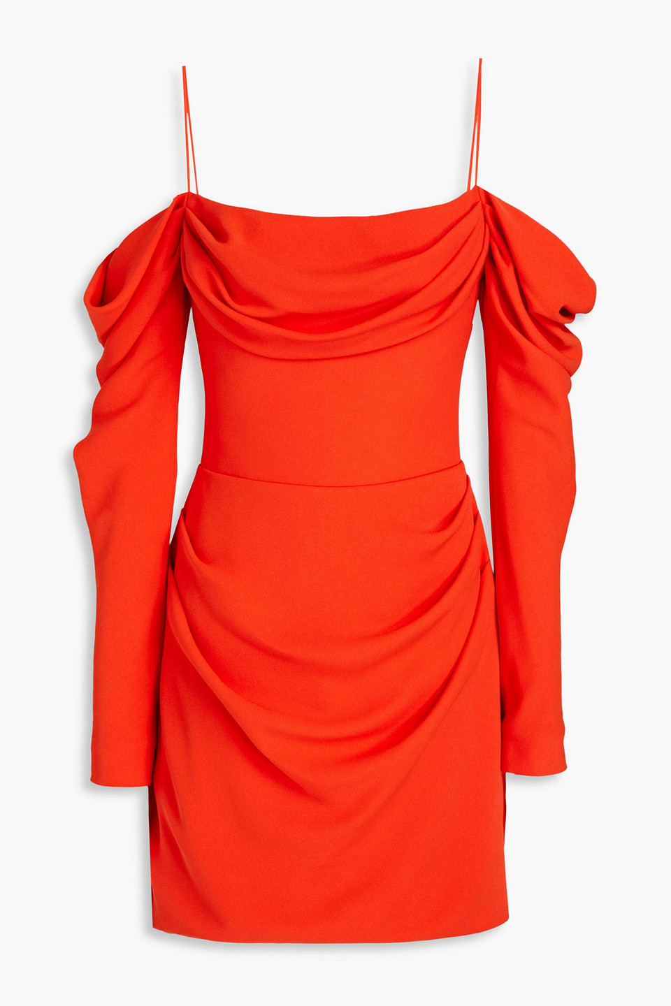 Cold-shoulder gathered crepe mini dress