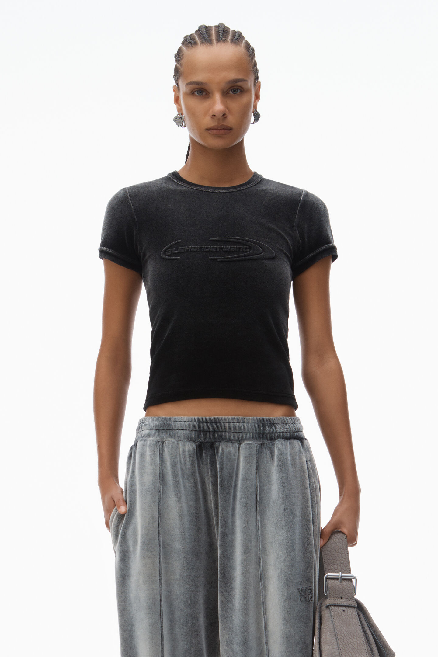 Women's Baby Tee In Plush Velour Washed Nickel