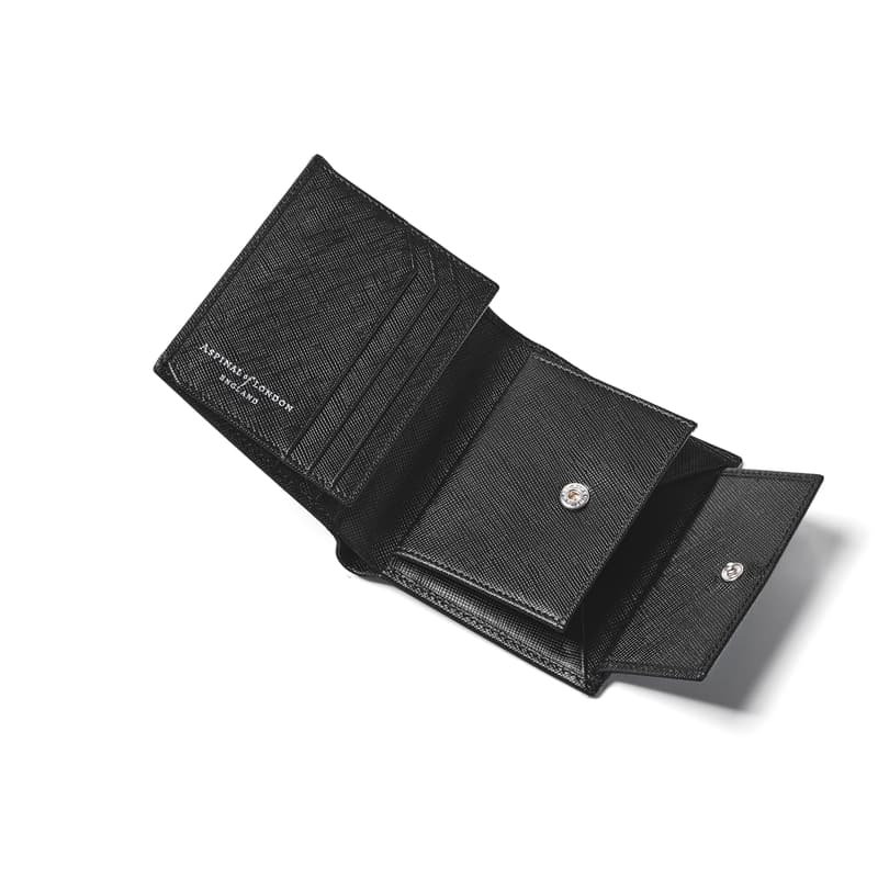 ID & Coin RFID Wallet in Black Saffiano
