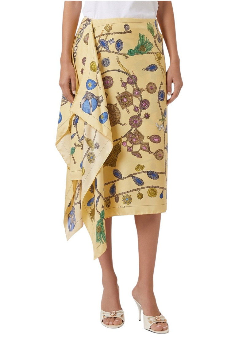 Beige Printed Midi Skirt