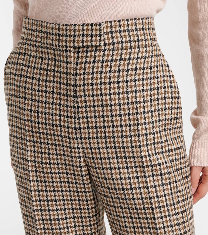 Houndstooth cropped virgin wool flared pants