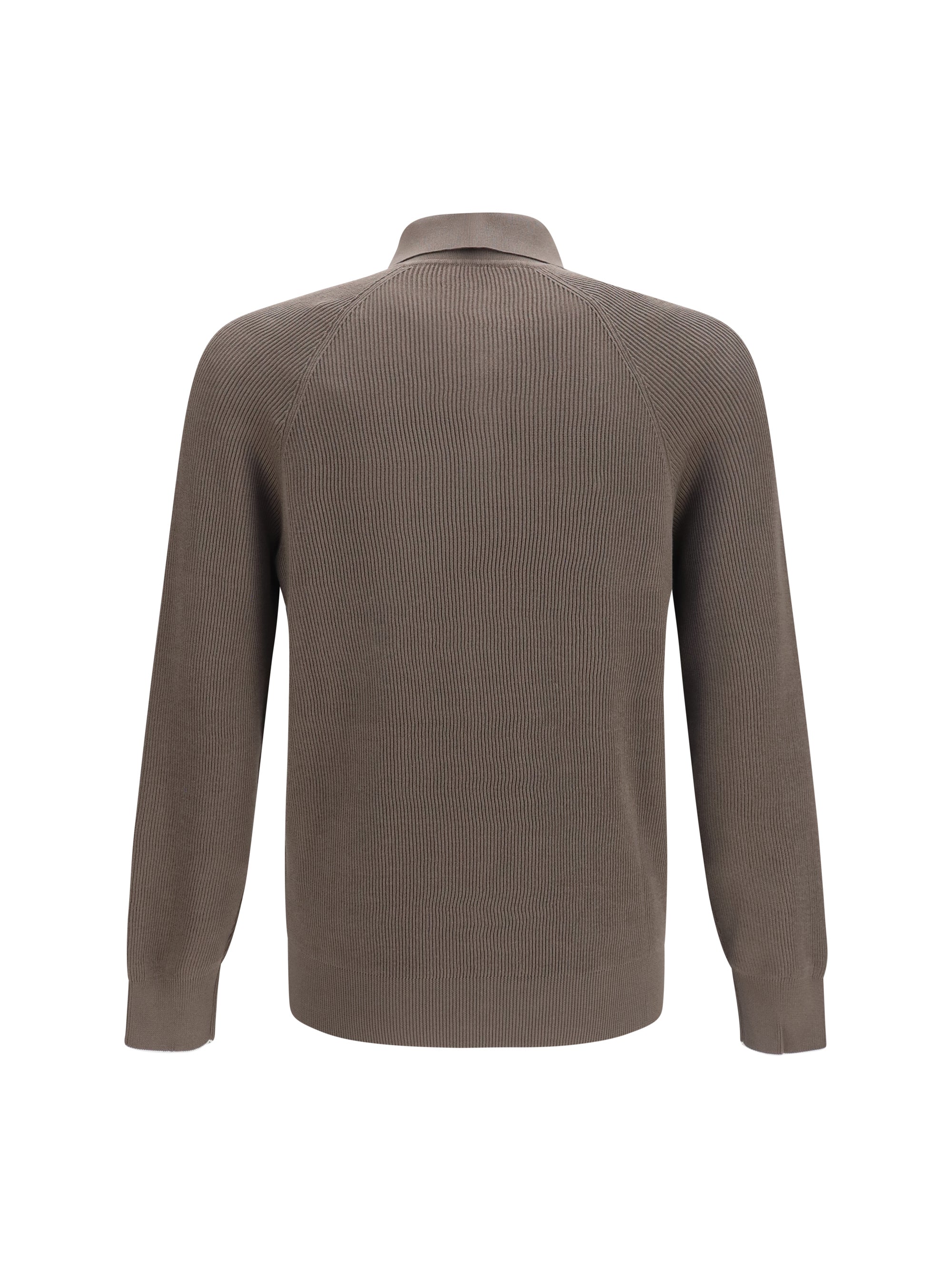 Long-Sleeve Knit Polo Shirt — Brown