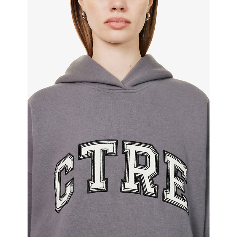 Womens Charcoal Varsity Cotton-jersey Hoody