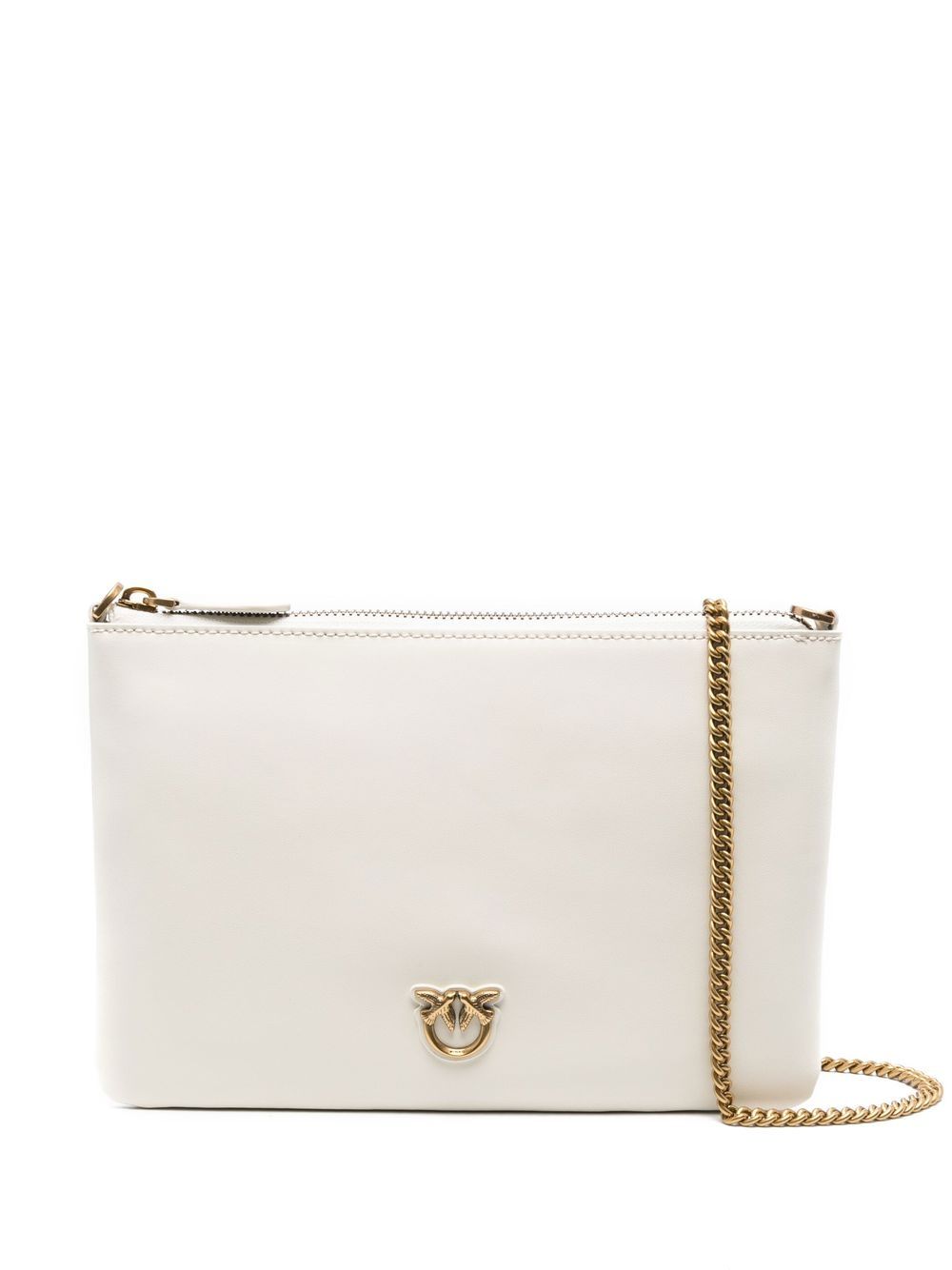 Flat Love Bag White Shoulder Bag With Logo Patch In Smooth Leather Woman 