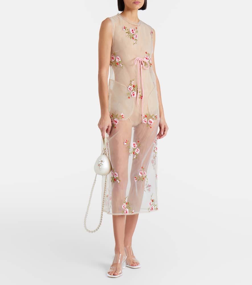 Embroidered sheer organza midi dress